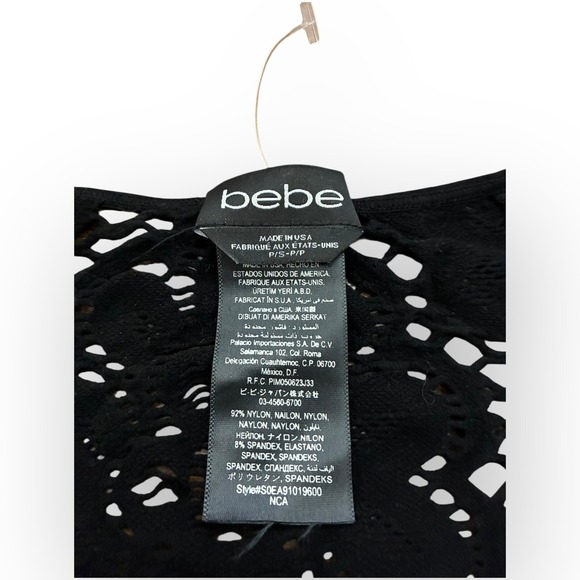 Black Lace Cutout Bodycon Mini Dress Petite PS Cap Sleeve LBD Party bebe - Picture 7 of 7